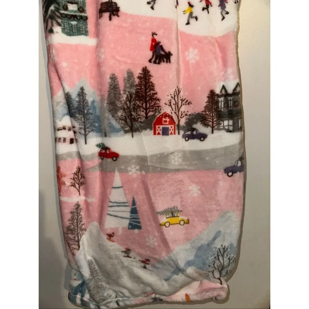 Christmas Farmhouse Luxury Velvet Throw Blanket Barbie Pink Christmas tree 50 x